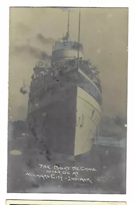 Postcard The Boat We Came Over On At Michigan City Indiana IN RPPC SS Roosevelt • $22.95