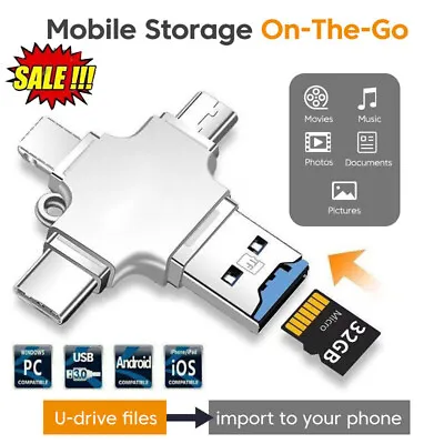 4 In 1 USB3.0 TF Flash Drive OTG Photo Stick For IPhone IPad Android Card Reader • £6.95