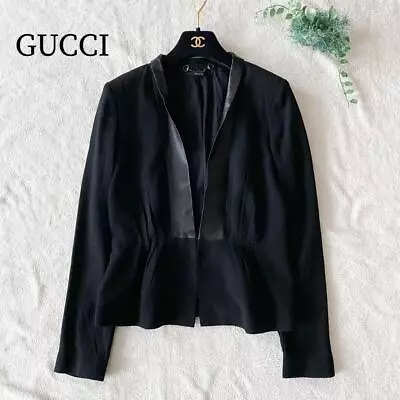 Gucci Lamb Leather Collar Dress Jacket Made In Italy 40 L Size Black • $304.32