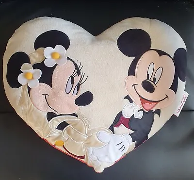 Disneyland Paris Mickey & Minnie Mouse Large Heart Wedding Cushion Mr And Mrs  • £11.99