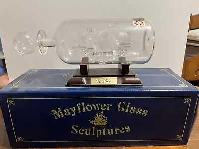 Mayflower Blown Glass Sculpture THE PINTA Ship In A Bottle W/ Wood Stand • $15