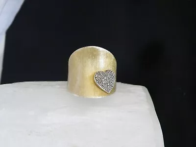 Vintage Kay Jewelers Gold On Sterling Silver Heart Diamond Band Ring 7.5 • $55