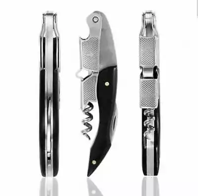 Cork Screw Wine Bottle Opener Professional Stainless Steel Waiters Friend (Black • £5.99