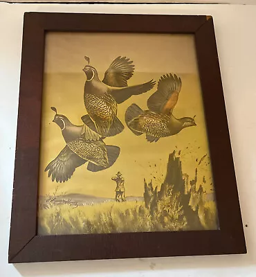 1940s Hunting Quail Scene Nice Period Wood Frame Signed • $40