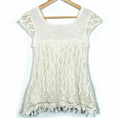 Matilda Jane Sz 8 You And Me Crochet Boho GRACE Top Girls Ivory Cream • $24.95