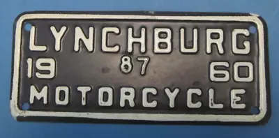 $34.99 • Buy 1960 Lynchburg VA Motorcycle License Plate Excellent Condition