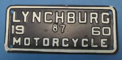 1960 Lynchburg VA Motorcycle License Plate Excellent Condition • $34.99