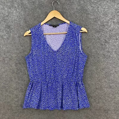 Basque Top Womens 12 Blue Petite Sleeveless V-Neck Stretch 16716 • $15.16