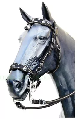 Studded Engraved Silver Inlay New Horse Tack Leather Spanish Bridle & Reins Set • $189