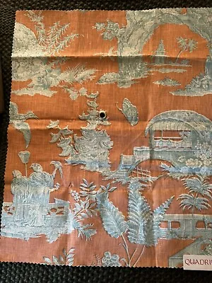 QUADRILLE Linen Toile 17 X 20  Fabric Sample Paradise Garden 7 Seas • $24.50