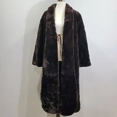 J. Percy For Marvin Richards Faux Fur Trimmed Satin Lined Dress Coat Brown Small • $70.18
