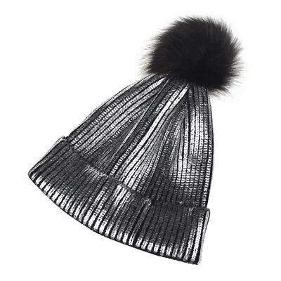 Winter/Fall Silver Metallic Shiny Pom Pom Beanie Hat • $11.92