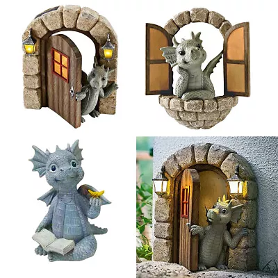 £6.99 • Buy Garden Reading Dragon Resin Statue Garden Decoration Window Wall Ornament Gifts