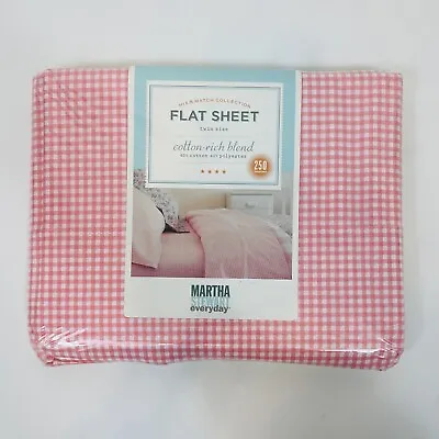 Martha Stewart Pink Peony Gingham Flat Sheet Twin Size Cotton-Rich Blend • $29.98