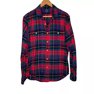 J Crew Men’s Shirt Medium M Flannel Slim Button Up Long Sleeve Red Plaid Collar  • $21.11