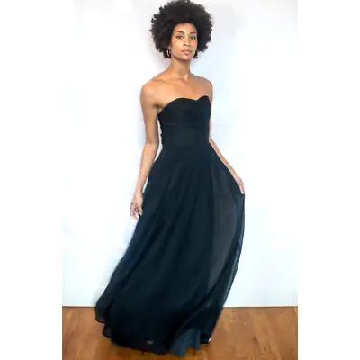 J. Crew 12 Arabelle Silk Chiffon Long Maxi Dress Sweetheart Neck Gown Black  • $120