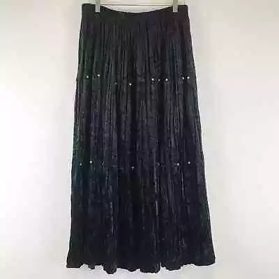 Vintage Black Velvet Studded Pull-On Midi Maxi Broomstick Skirt Boho Peasant • $35