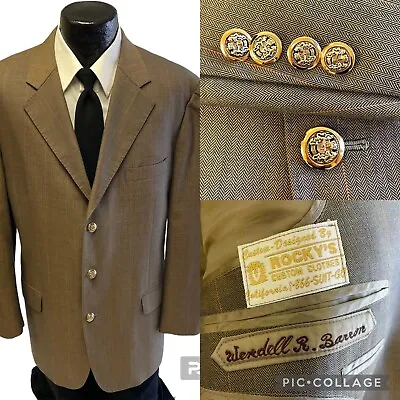 BESPOKE Gold HERRINGBONE Sport Coat Copper OVERCHECK Jacket 3 Btn Silk Blazer 42 • $199.99