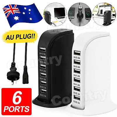 $17.95 • Buy 6 Port Charging Station USB Desktop Charger Rapid Tower Power Adapter Wall HUB U