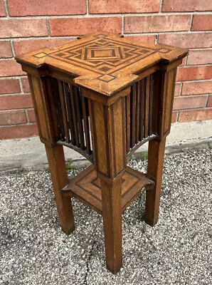 Antique Mission Arts & Crafts Tiger Oak Pedestal Table Plant Stand 352 Pc Inlay • $1699.99