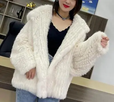 100%Real Rabbit Fur Hooded Weave Women Warm Snow Coat Jacket Outwear Winter New • $150.09