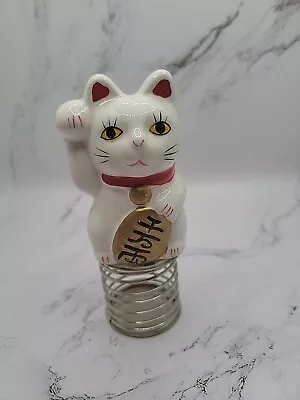 Vtg 4.75” Bobble Head Ceramic Maneki Neko  Lucky Cat From Japan Self Stick Dash • $8.99