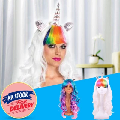 Party Unicorn Headband Costume Wigs Wig Pony Rainbow Bookweek Cosplay Flutter • $15.45