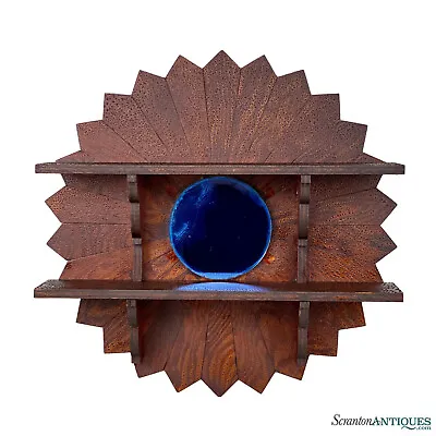 Antique Farmhouse Cedar Sunburst Cobalt Blue Mirrored Wall Hanging Shelf • $280