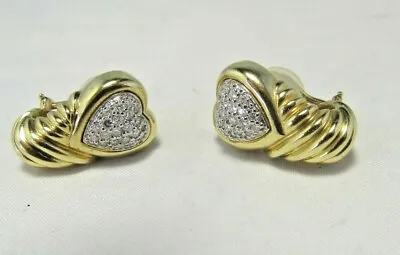 David Yurman 18K Solid Gold Pave Diamonds Heart Shrimp Earrings • $2999