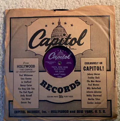 Les Paul Mary Ford 78 RPM  Vaya Con Dios  Capitol # 2486 VG 1953 W/ Fact. Sleeve • $7.99