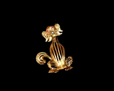 Vintage Estate 14k Yellow Gold Ruby Eyes Sapphire Dog Brooch Pin - Excellent • $599.99