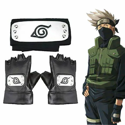 Naruto Hatake Kakashi Leaf Village Headband & Gloves Ninja Cosplay Prop Gift • £9.98