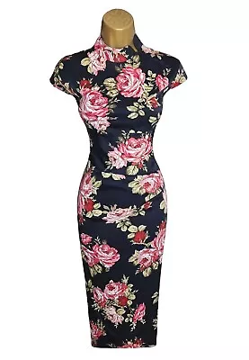 Karen Millen Vintage UK14 US10 Signature Satin Pencil Wiggle Dress Multi Ex.Con • £69.99