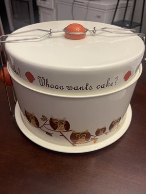 $34.99 • Buy Double Cake Cupcake Carrier & Storage Owls, “Whooo Wants Cake?” Vintage