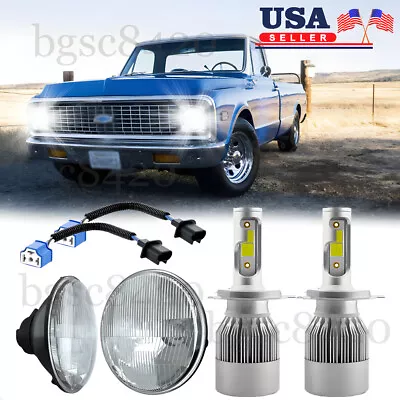 Pair 7inch Round LED Headlights HI/LO BEAM Halo For Chevy C10 C20 Camaro Nova • $58.88