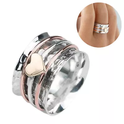 Women Solid 925 Sterling Silver Heart Spinner Rings Meditation Handmade Jewelry- • $10.92