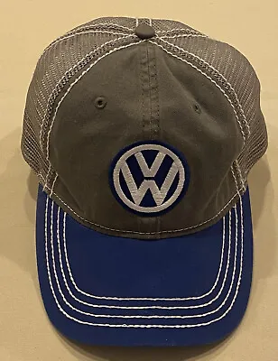 VW Volkswagen Driver Gear Trucker Mesh Blue Grey Hat Cap With Logo Strap Back • $17