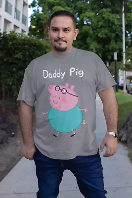 Daddy Pig Charcoal Tshirt-Peppa Cartoon TV Fashion Clothing Short Sleeve • £2.99