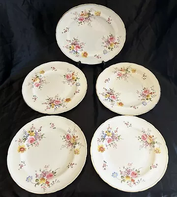 5 VTG Dinner Plates Derby Posies Blue Stripe 10” ROYAL CROWN DERBY Bone China • $59.99