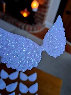 10 X  White Glitter Angel Wings For Christmas Crafts Cards Decorations • £4