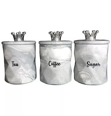 Grey Marble Design Coffee Tea Sugar Canisters Container Kitchen Jar Pots Crystal • £33.99