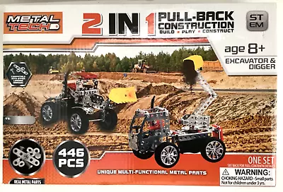 Metal Tech Construction Set 2 In 1 Pull-back 446 Pieces 2 Construction Vehicles • $10.87