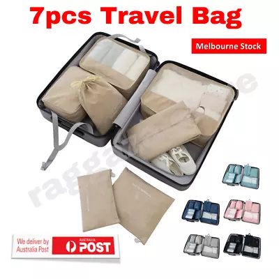 7PC Travel Packing Cubes Pouches Luggage Organiser Clothes Suitcase Storage Bags • $16.15