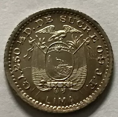 1897 J.f. Ecuador  1/2  Decimo Lima Km-55.1 Au-bu Die Cracks • $28