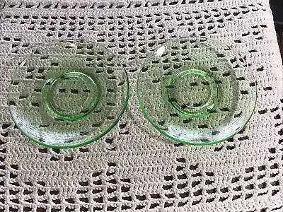 2 Vintage 5 1/2” Green Vaseline Glass Saucer Plates • $5.40