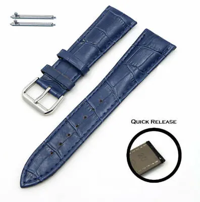 Blue Croco Quick Release Leather Replacement Watch Band Strap Steel Buckle #1043 • $11.95