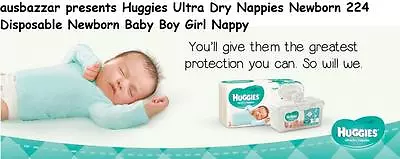 $89.99 • Buy Huggies Ultra Dry Nappies Newborn 224 Disposable Newborn Baby Boy Girl Nappy