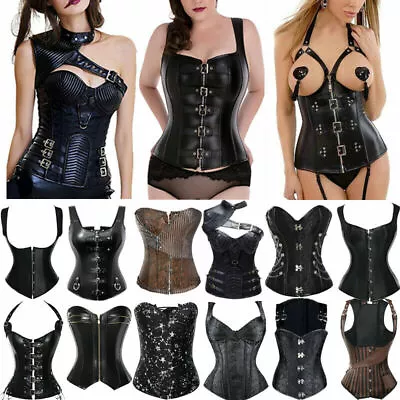 Women Black Steampunk Lace Up Corset Top Waist Cincher Burlesques Gothic Bustier • £28.79