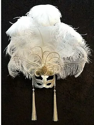 Mask Venetian Masquerade Carnival With Feathers White Original From Wall • £291.64