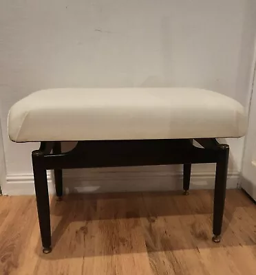 Vintage G Plan Tola Footstool. White Leather On A Black Base. Black And Brass. • £219